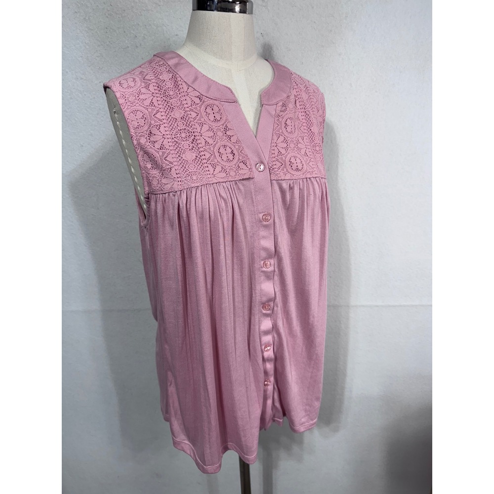 Carolyn Taylor Pink Lace Blouse Women's XL Sleeveless Romantic Boho Top - Picture 4 of 7